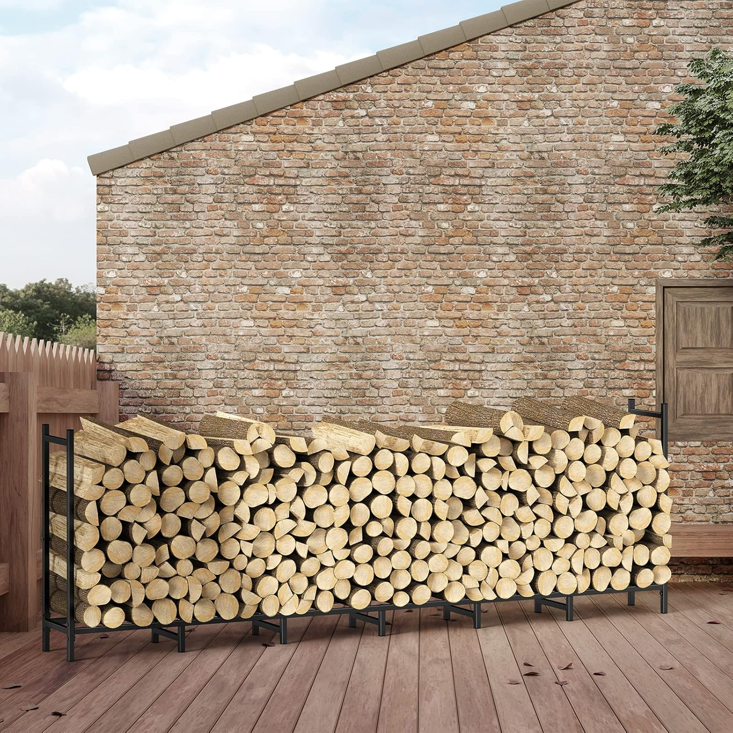LIANTRAL Firewood Rack Outdoor 8-Ft Heavy Duty Firewood Rack Stand Log Holder Fireplace Wood Storage Stacker Outside image number 3