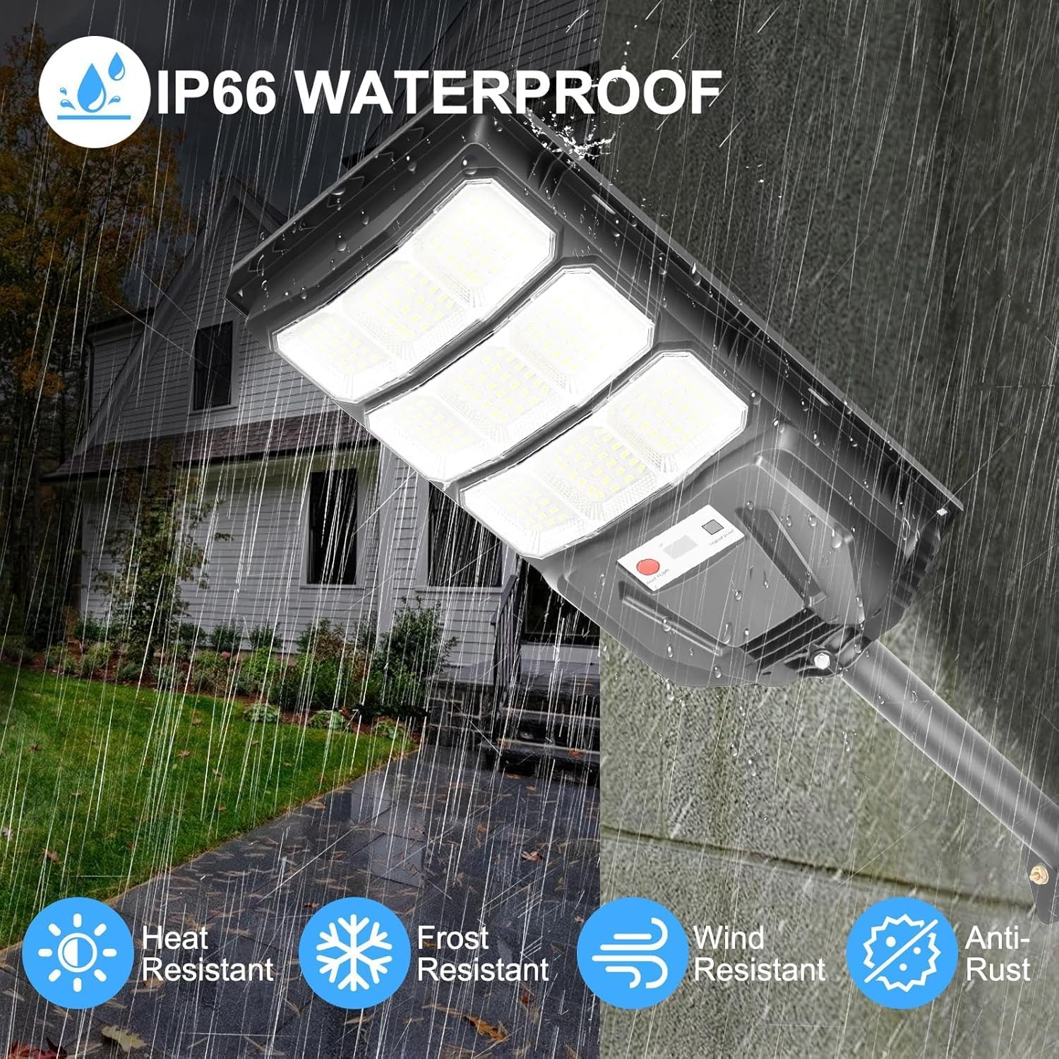 Solar Street Lights Outdoor, 1200W LED Solar Parking Waterproof Light with Motion Sensor Remote Control, 8500K Dusk to Dawn LED outside Security Flood Commercial Lighting for Yard, Parking Lot image number 4