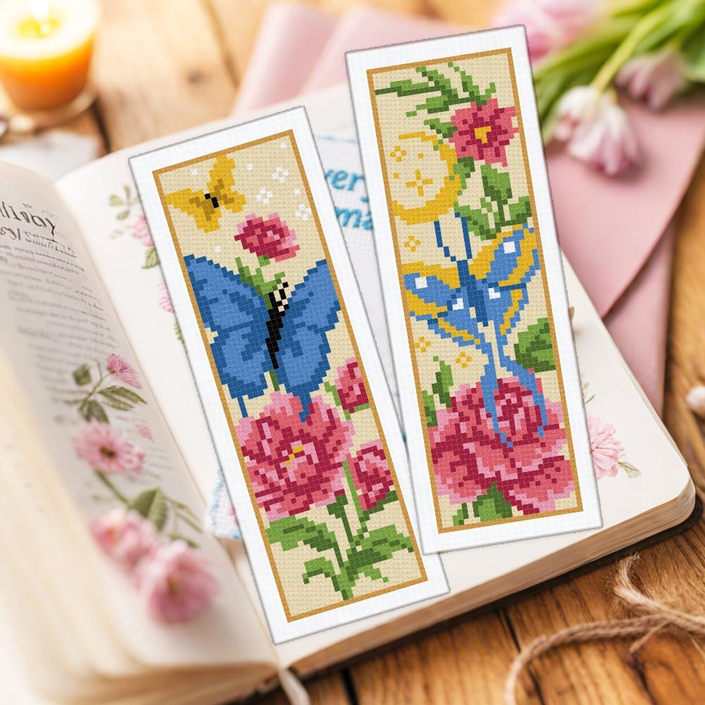 ORIGACH 6 Set Fantasy Angel Butterfly Cross Stitch Bookmark Kit for Beginner with Backing Felt Floss Instructions DIY Stamped Embroidery Bookmark Kit for Adults, Book Lovers image number 2