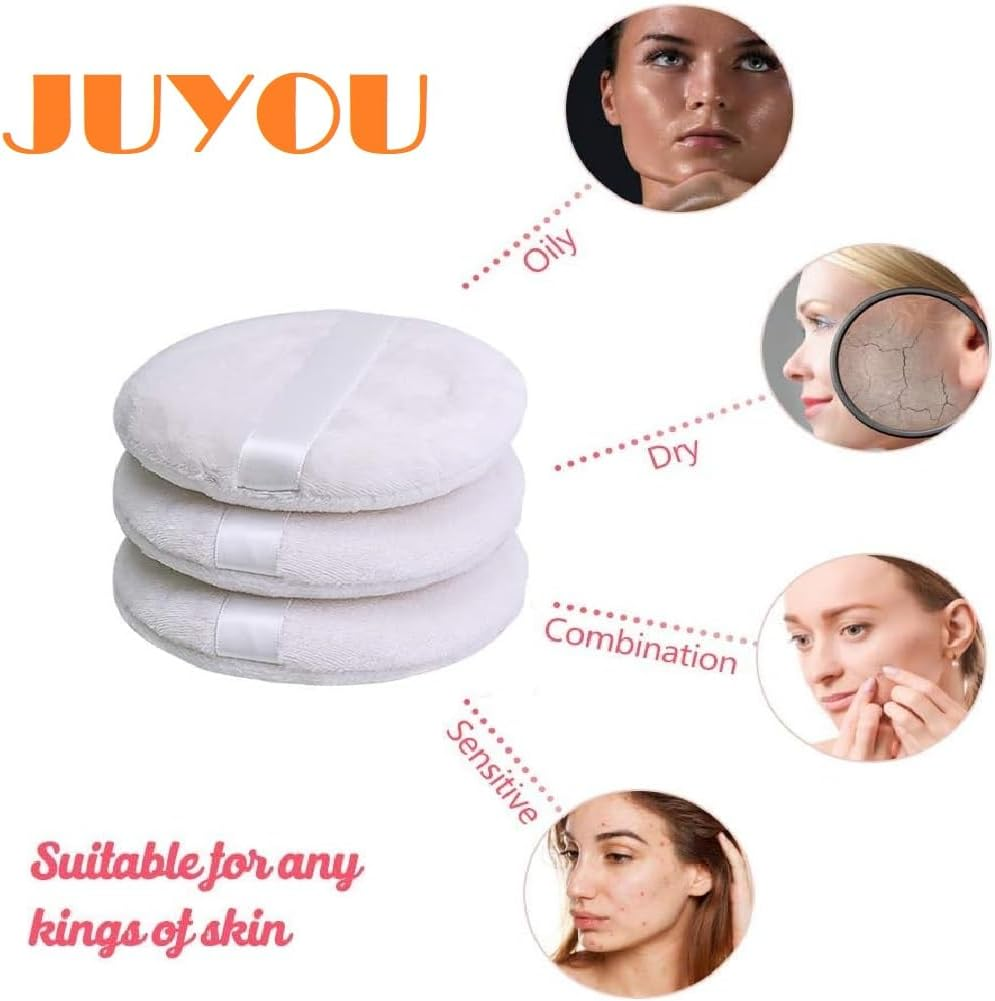 JUYOU 4'' / 10Cm Diam Powder Puff, Washable Large Body Puff, Soft & Furry,10 Pieces