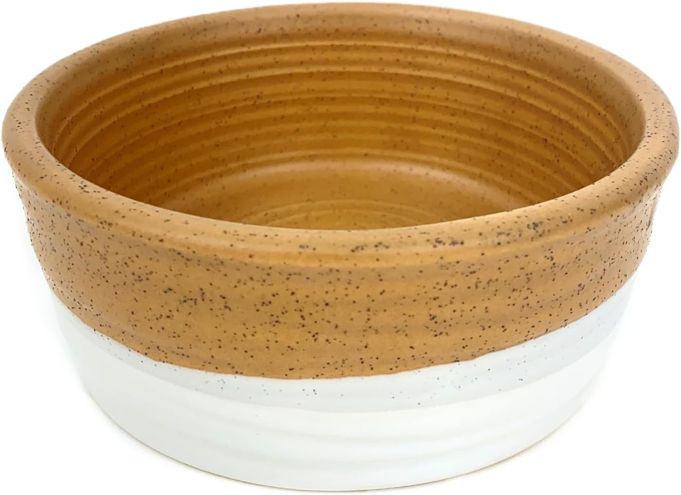 Cattitude Cat Bowl Ceramic Ribbed Lickme, White - Cat Bowl, Handcrafted, Durable, Heavyweight Stability