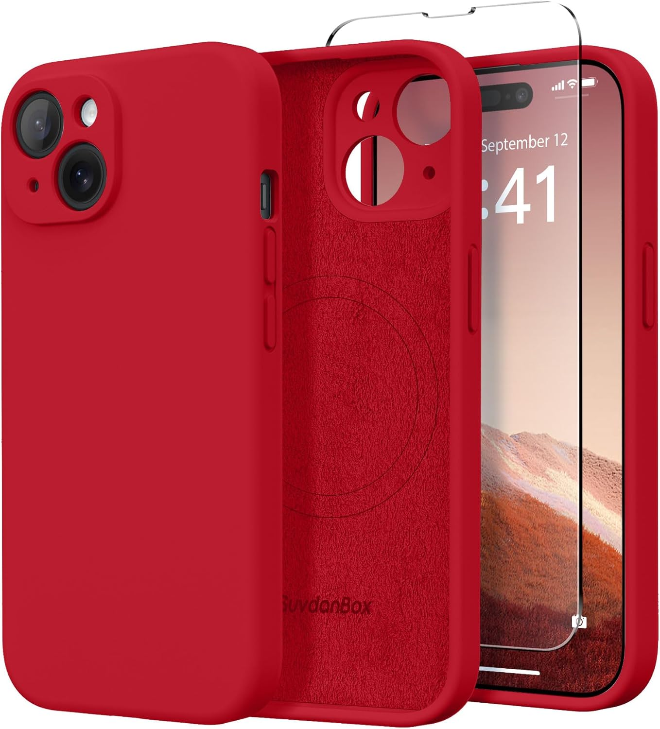 Suydanbox Magnetic for Iphone 14 Case, Compatible with Magsafe, [Full Camera Protection][Screen Protector] Silicone Shockproof Protective Phone Case for Iphone 14 6.1 Inch, Deep Red image number 1
