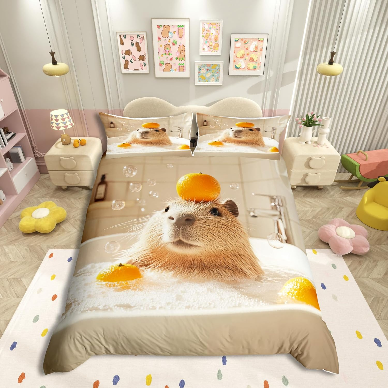 Homewish Capybara Duvet Cover 135 X 200 Cm, Cute Animal Bedding Set, Beautiful Pet Capybara Comforter Cover for Children, Boys, Girls, Children, Soft Microfibre Bed Set with 1 Pillowcase