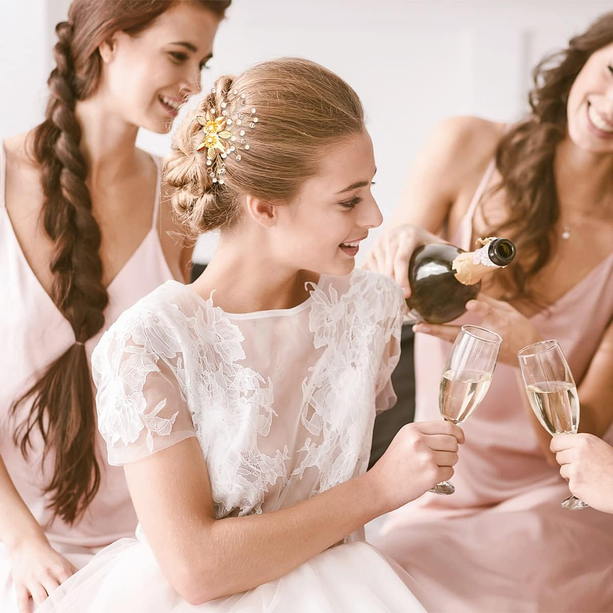 5 Pieces Gold Leaf Hair Pins Flower Pearl Hair Forks Bridal Hair Clips Headpiece Vintage Wedding Hair Accessories for Women Girls Brides Bridesmaids Flower Girls(Classic) image number 6