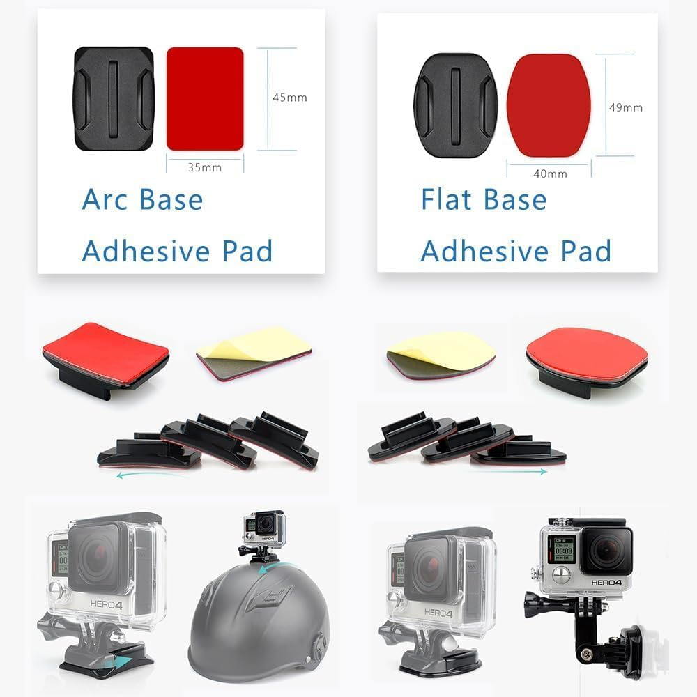 Helmet Sticky Mounts Adhesive Buckle Mount Accessory Kit Compatible with Gopro Hero 13 12 11 10 9 8 7 Black Insta360 and Most Action Cameras image number 1
