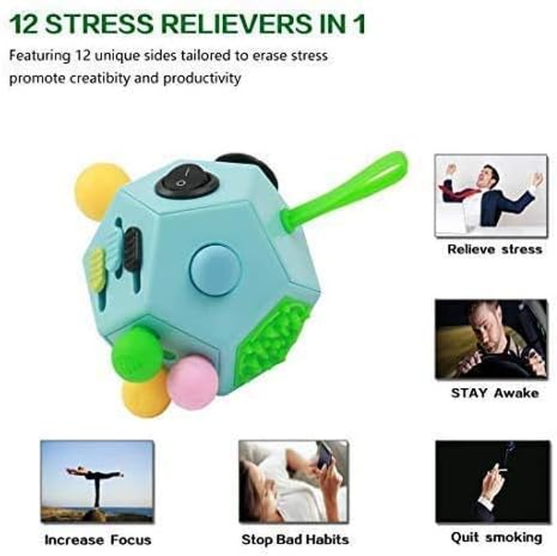 12 Side Fidget Cube,Fidget Toys Cube Relief Stress and Anxiety Depression anti for Kids and Adults with ADD, ADHD, OCD, Autism (Blue, Normal) image number 6