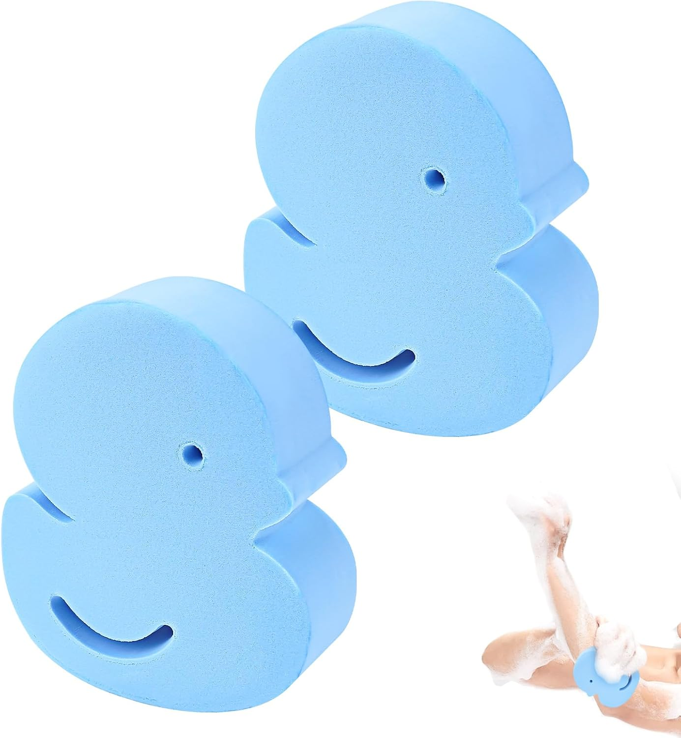 Biiange Soft Duck Shaped Bath Sponges, Reusable Shower Brush and Body Scrubber, Sponge Shower Scrubber for Women Adults (2Pcs, Pink)