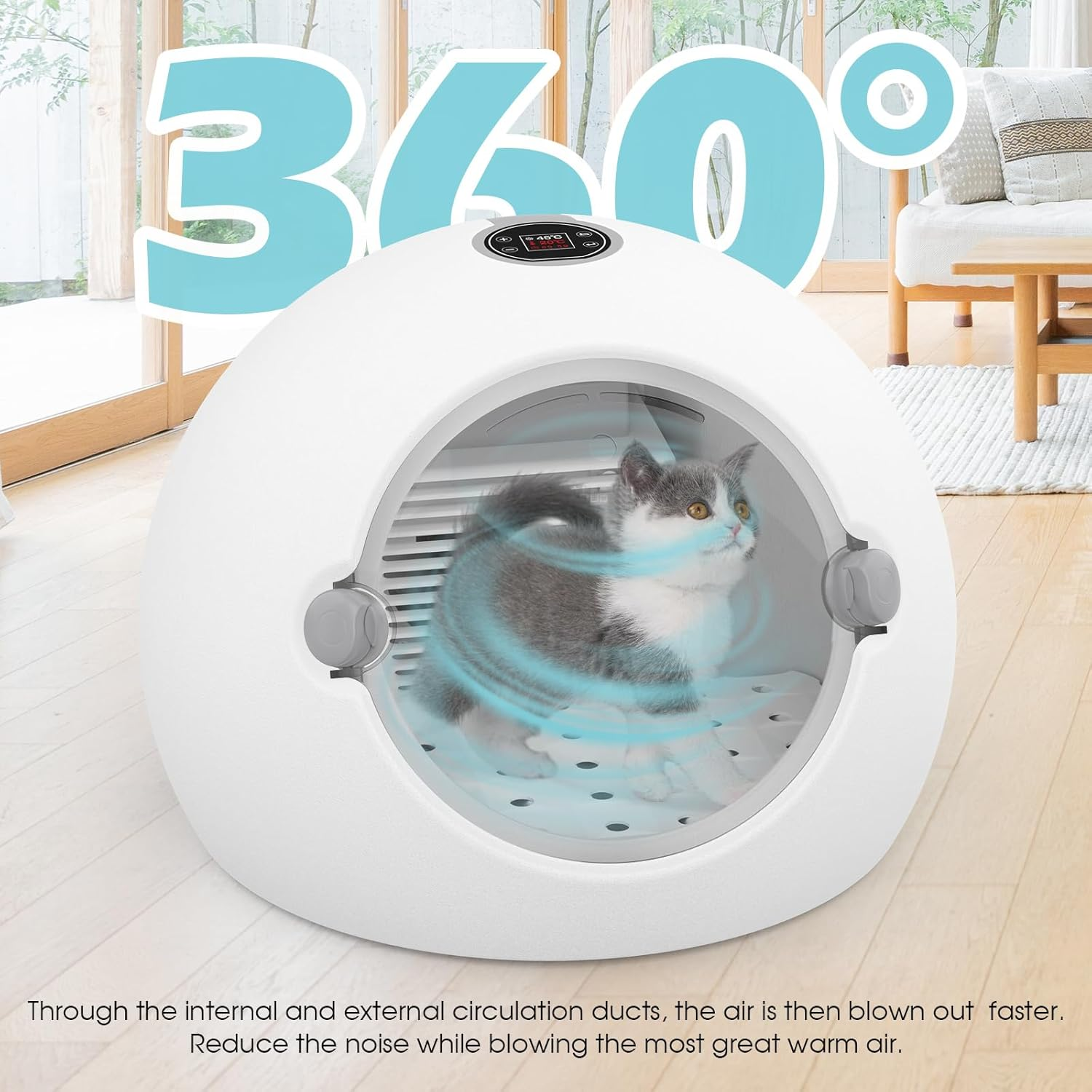 Advwin Automatic Pet Dryer Box 66L Capacity, Ultra Quiet Fast Hair Dryer for Cats and Small Dogs, 360&deg; Drying and Touch Panel, Smart Temperature Control, Pet Grooming