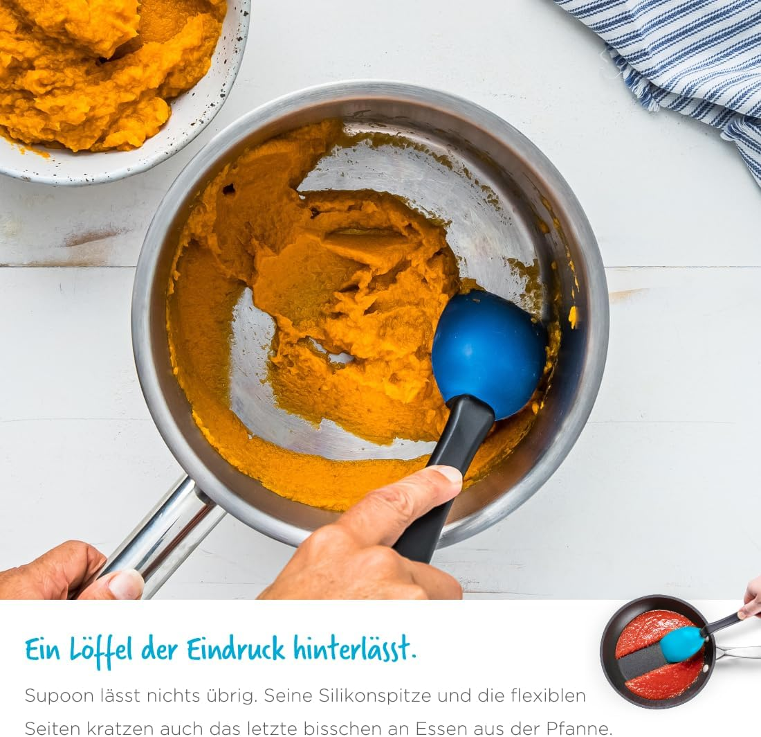 Dreamfarm Supoon Non-Stick Sit-Up Silicone Scraping, Serving, Cooking Spoon Measures 5Ml Tsp & 15Ml Tbsp - 11" Dreamfarm Blue