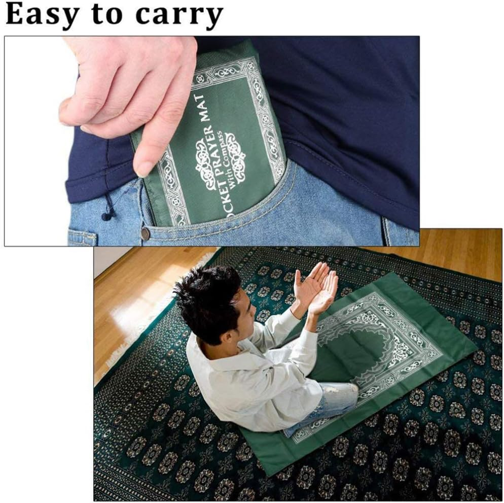 EXCEART 2PCS Praying Rug Travel Prayer Mat Compass Pocket Sized Carry Islamic Prayer Rug Muslim Prayer Mat Janamaz Sajadah Muslim Turkish Sajda Pad Random Color image number 3