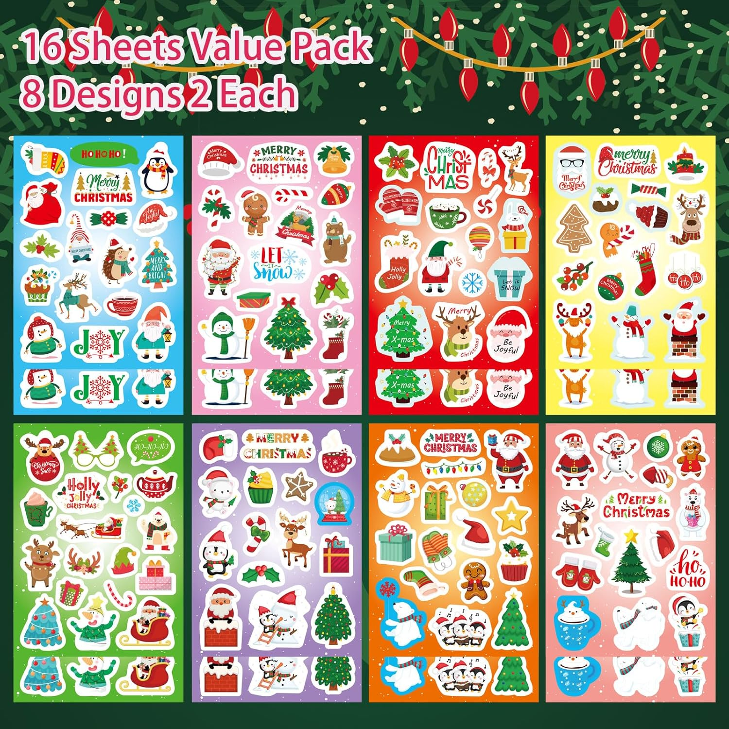 Christmas Stickers, 234-Count Non-Repeating Waterproof Holiday Stickers for Kids and Teens, Xmas Party Favorite, Bulk Holiday Gifts image number 6