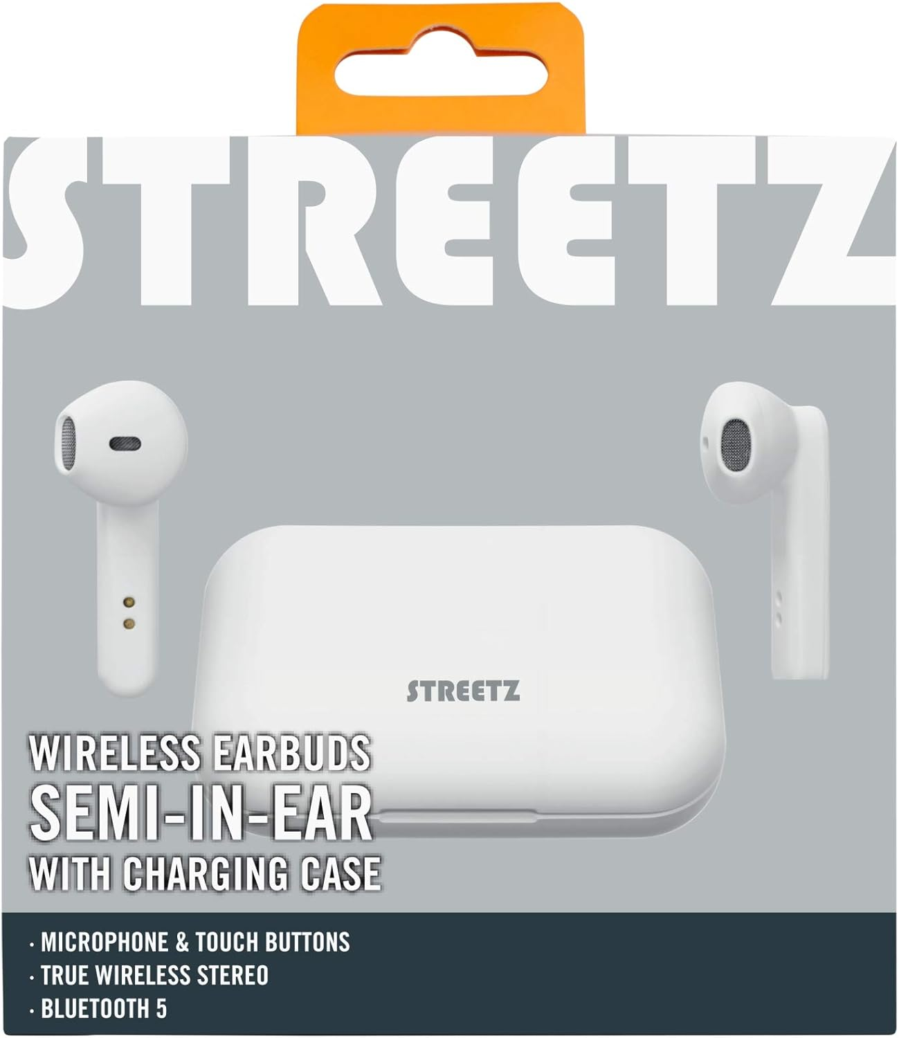 STREETZ TWS-105 Stereo Bluetooth Headphones In-Ear Wireless Headphones, Bluetooth 5.0 Earbuds with Built-In Microphone and Quick Charging Case up to 12 Hours of Music Playback, Comfortable Grip, White image number 3