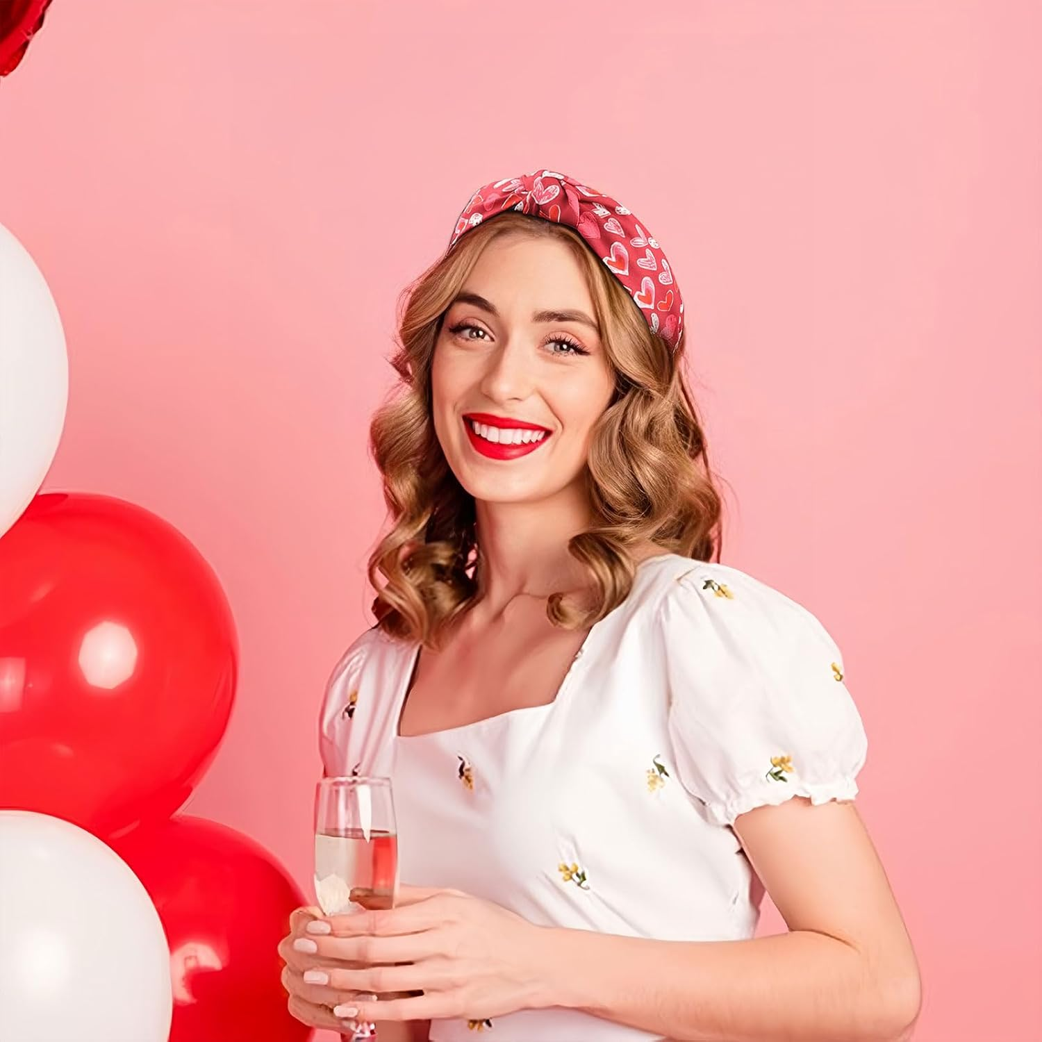 Valentines Headband for Women Girls, Graffiti Love Heart Hair Band, Pink Red Hearts Headbands Wide Knotted Non Slip Hair Accessories Valentines Day Wedding Party Supplies Romantic Decor - Style 1 image number 3