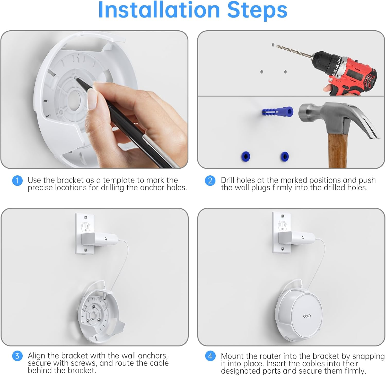 XLTTYWL Deco Wifi 7 Wall Mount Kit, Deco BE23/BE25/BE3600/BE5000 Router Mount Bracket Optimize Space&Cable Management for TP Decos 7 Dual-Band Wifi 7 Mesh Wi-Fi System (White, 3 Pack) image number 5