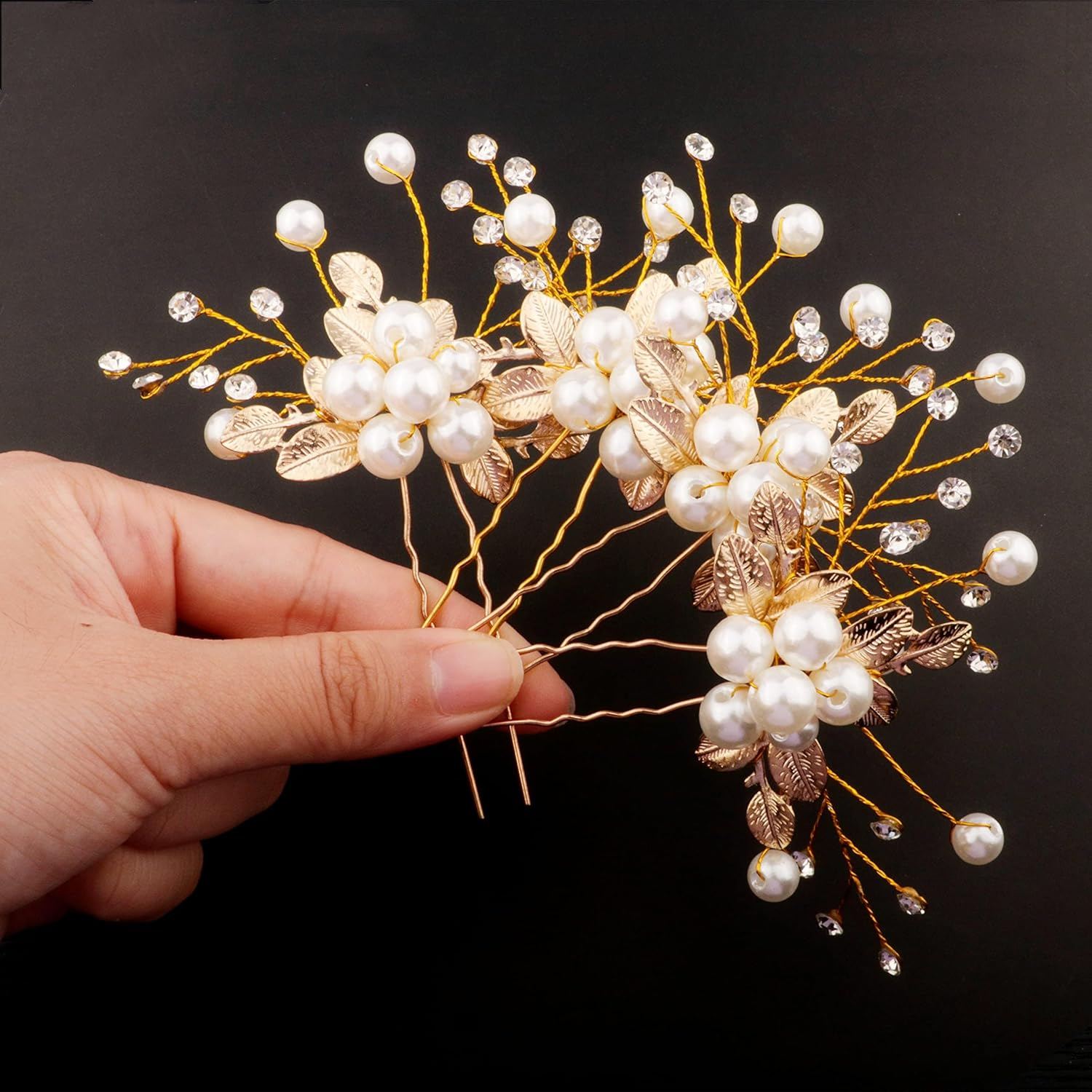 La Jolie Jasmin 4 Pcs Hair Pins, Floral Hair Clip Bridal Accessories for Women and Girls - Pearl Wedding Flower Hair Accessories for Women image number 3