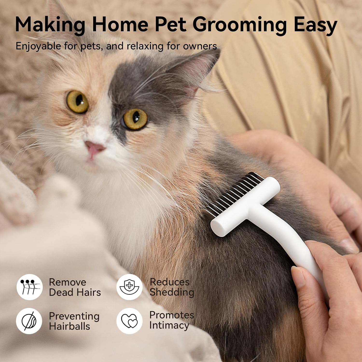 Aumuca Cat Grooming Brush for Long Hair Cats, Cat Deshedding Comb for Pet, Undercoat Rake and Dematting Brush Remove Loose and Matted Fur, Flying Hair Removing Tools for Puppy, White image number 2