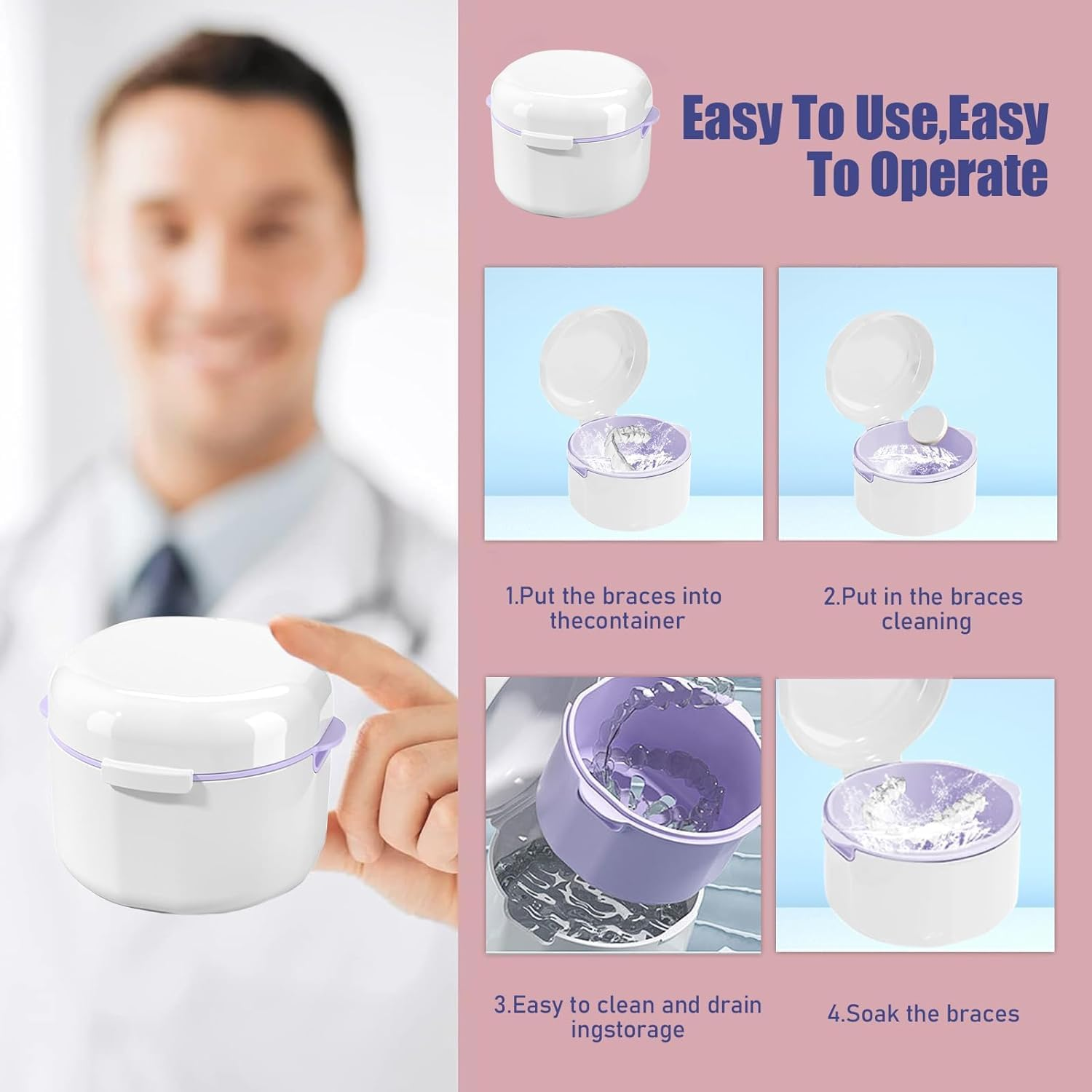 Denture Case Denture Cup Denture Bath Box, 1Pc Denture Cup Retainer Cleaning Case Denture Soaking Container,Denture Case Dentures Box Denture Brush Retainer Case Denture Cup Dentures Container,White - White image number 4