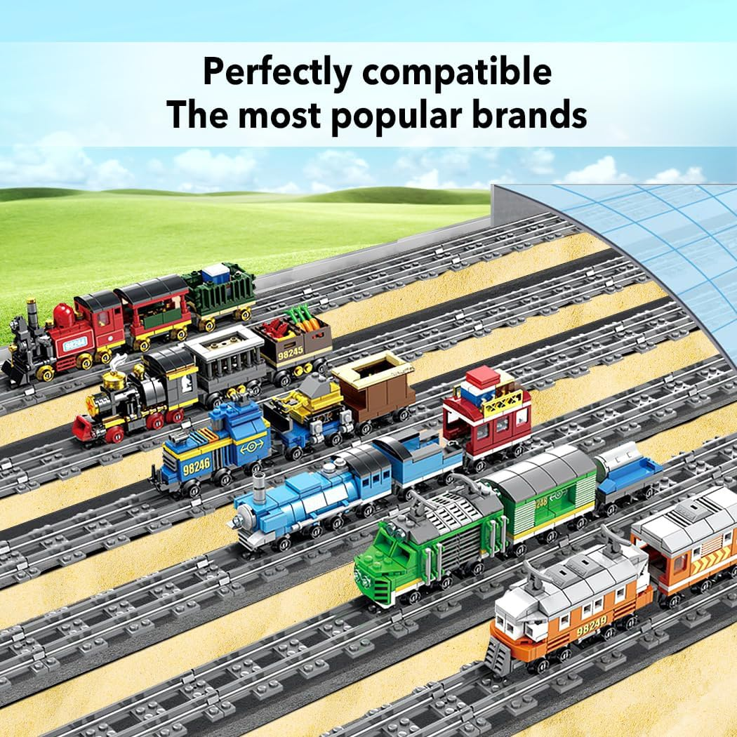 42PCS City Train Tracks, Classic Accessories, Railroad Building Toy Compatible with All Major Brand - 38 Straights, 2 Left Right 45&deg; Intersection Rails, 2 Flexible Rails image number 5