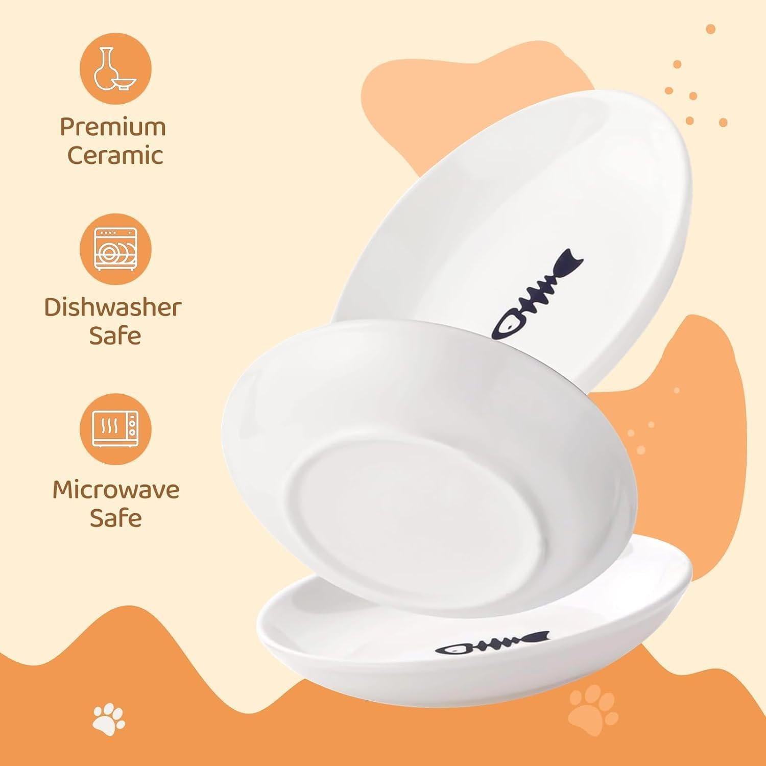 Pack of 3 Cat Feeding Bowls, Cat Flat Bowls, Cat Food Plate, Ceramic Feeding Bowl, Cat Bowls, Ceramic Bowls, Wet Food Bowls, Cat Bowl Ceramic, Flat Wide Food for Cats image number 3