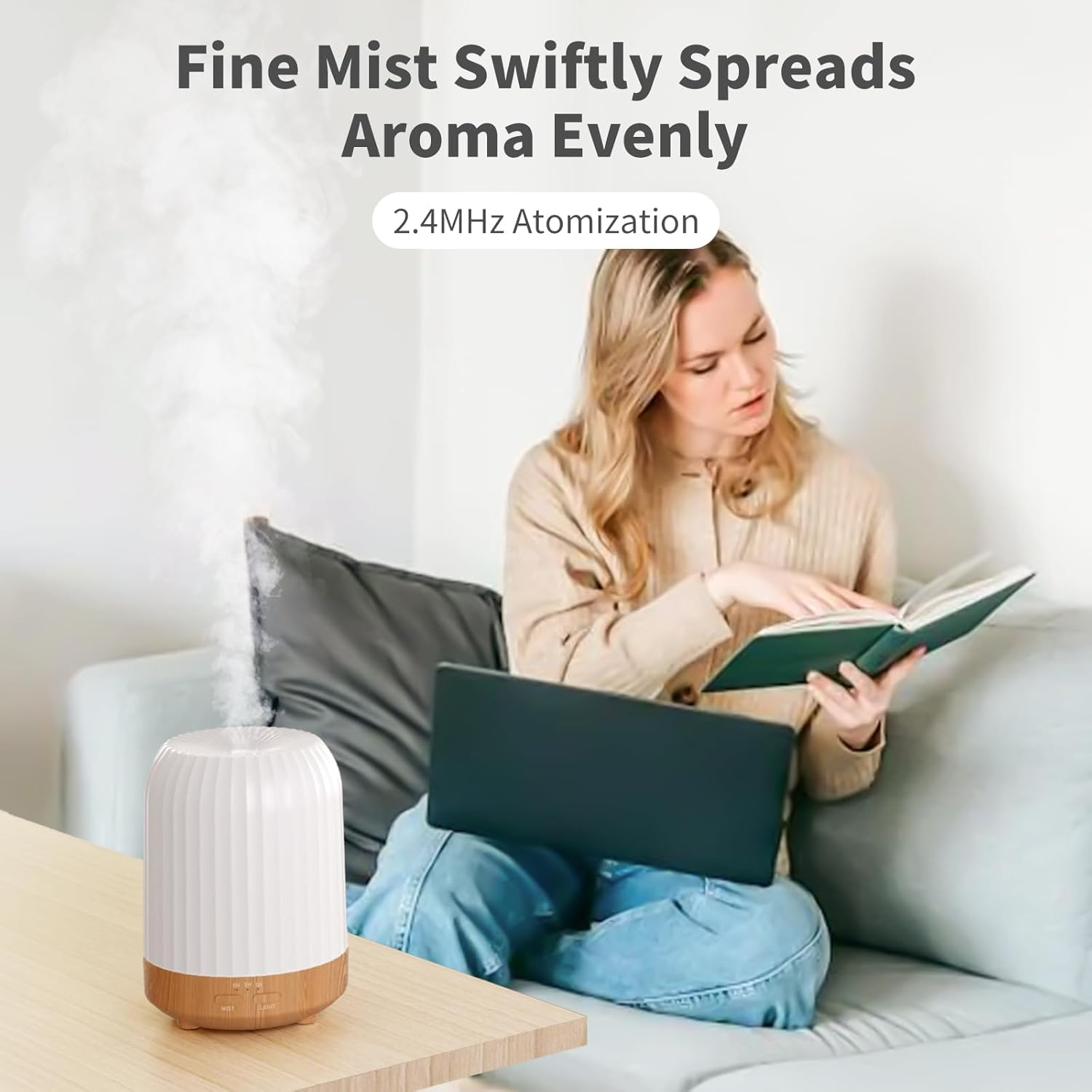 Essential Oil Diffuser for Bedroom, Quiet Humidifiers for Home, Ultrasonic 250ML Small Aromatherapy Diffuser, 7 LED Color Safety Auto-Off Timer, for Large Baby Bedroom, Hotel, Plant, Wood image number 1