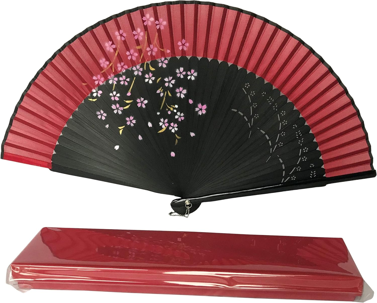 FANSOF.FANS Floral Red and Black Chinese Japanese Silk Fabric Handheld Folding Hand Fan with Pouch and Gift Box Grade a Bamboo Ribs for Women Girls Dance Event Birthday Wedding Favour Gift (Style 03) image number 5