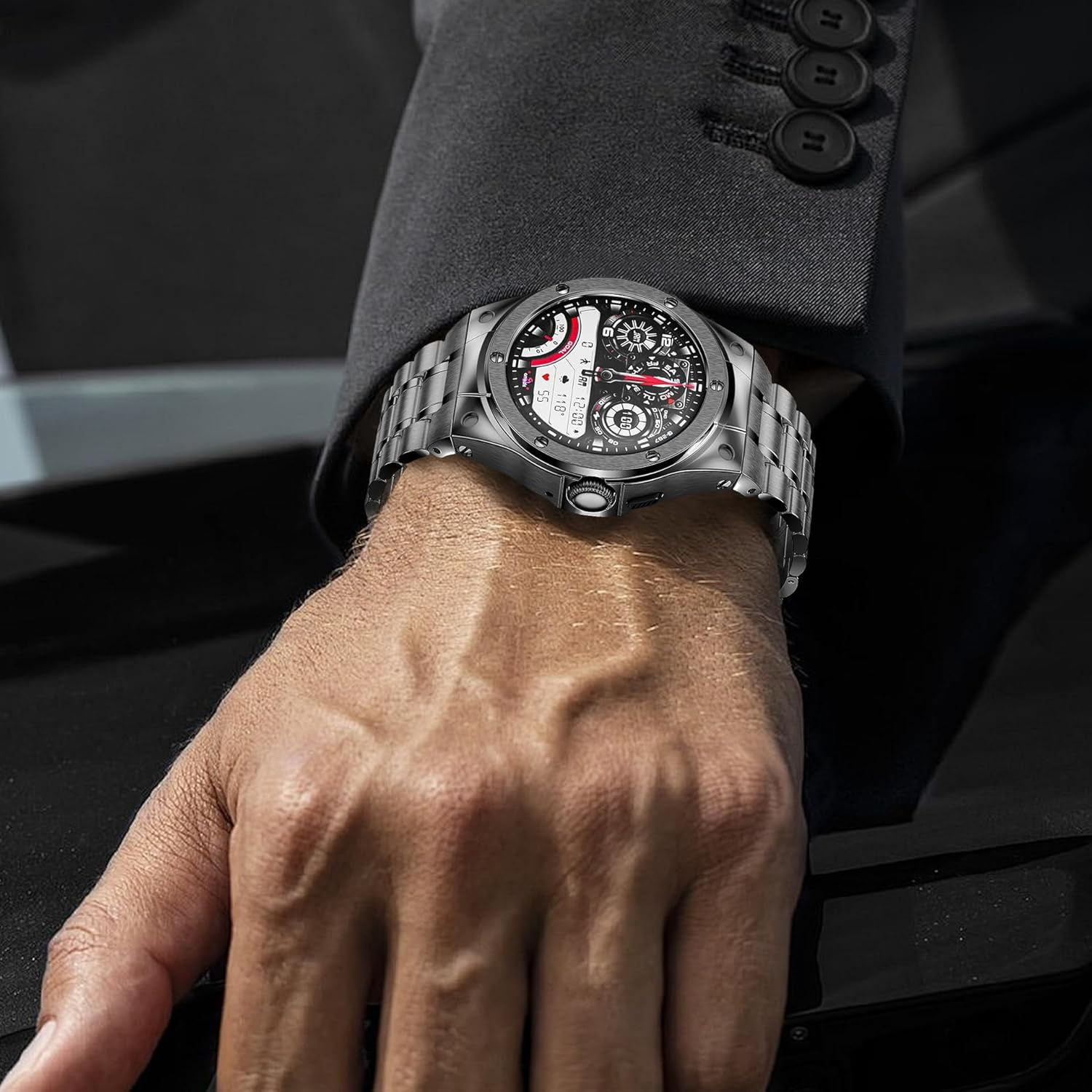 SUPLINK Stainless Steel Case with Bracelet Compatible with Google Pixel Watch 2 Bracelet Google Pixel Watch Bracelet Men, Metal Replacement Bands for Google Pixel Watch 2/1 Case (Black) image number 5