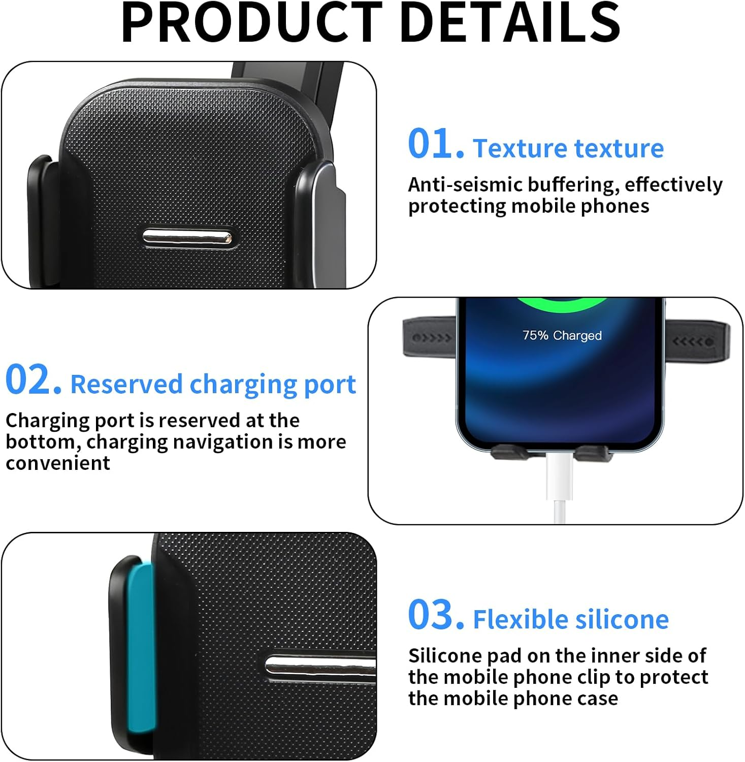 Car Phone Holder with Textured Surface, Stretch - Adjustable Arm, PC + ABS Material, Strong Suction Mount 360&deg; Rotation for Dashboard/Windshield, Compatible with 4.5" - 7" Smartphones (Black) image number 5