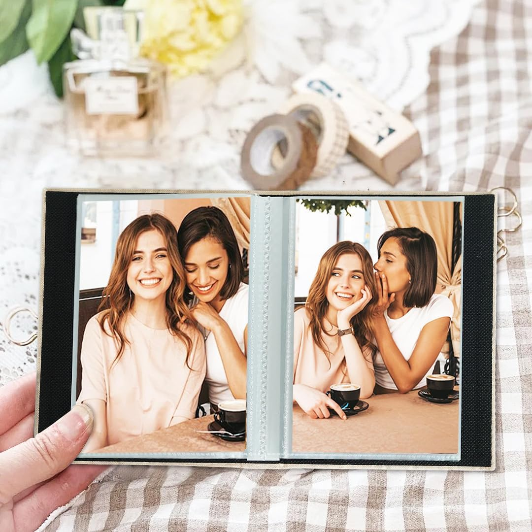 Miaikoe Small Photo Album 6X4 50 Pockets 2 Packs, Slip in Top Loading Linen Album Book Holds 100 Vertical 10X15Cm Photos for Family Wedding Baby(Beige) image number 2