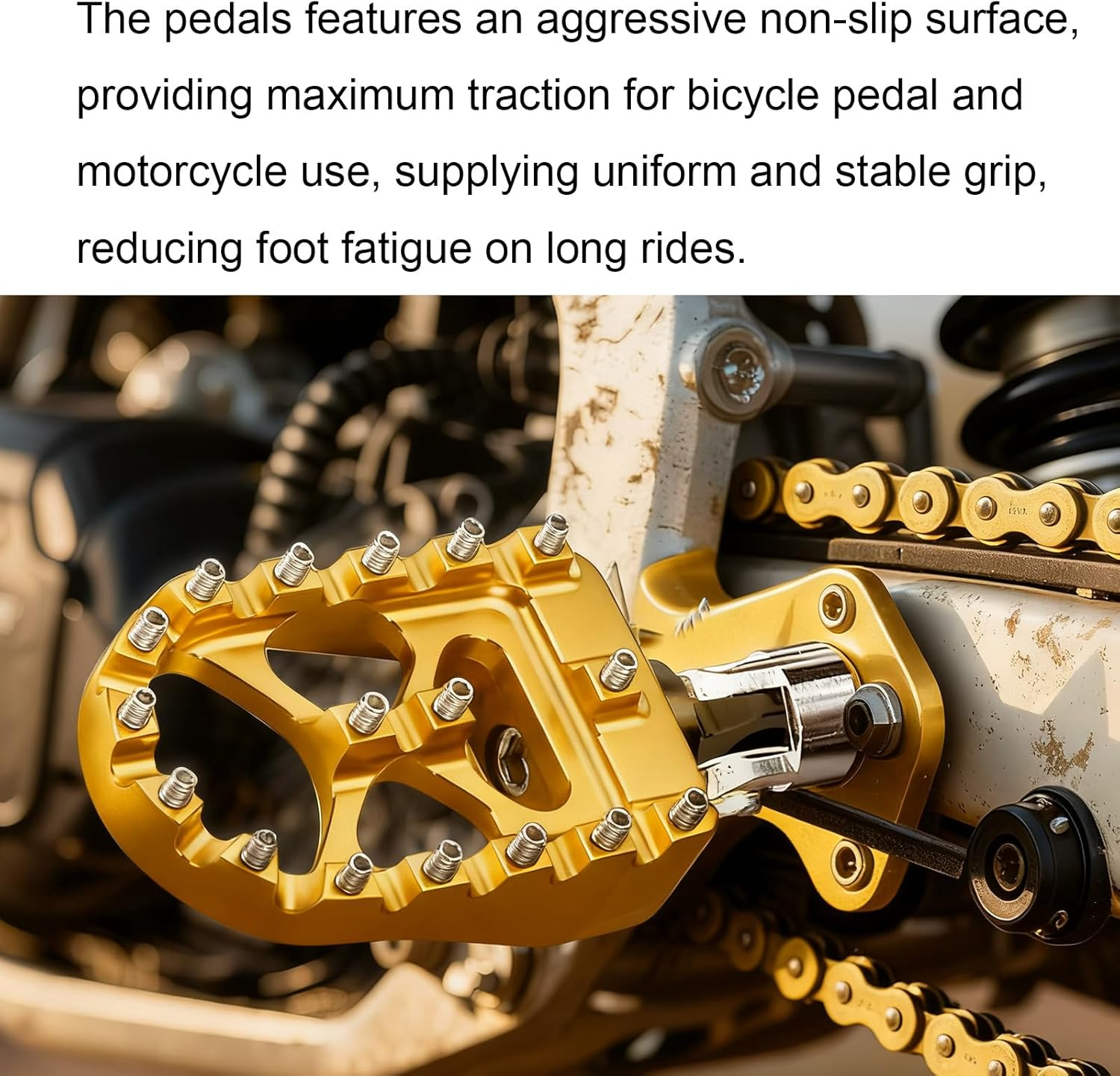 2Pcs for Harley-Davidson 883 Dyna Sportster Fatboy Pedals, Wide 360&deg; Rotating Anti-Slip Pedals, High-Performance Bike Pegs Parts, Off-Road Modified Bikes, Cnc Aluminum Alloy (Gold) image number 2