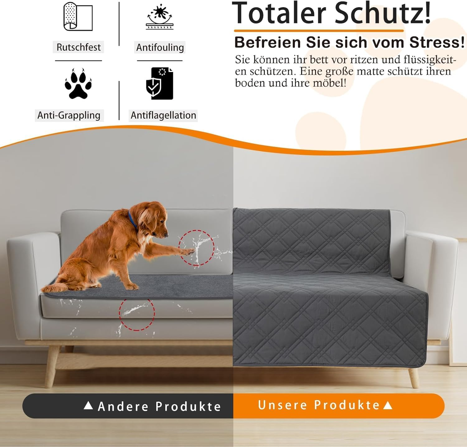 GYURO 100% Waterproof Dog Blanket, Large Washable Dog Blanket with Non-Slip Backing, Can Protect Furniture Bed Sofa (Grey, 77 X 178 Cm) image number 5