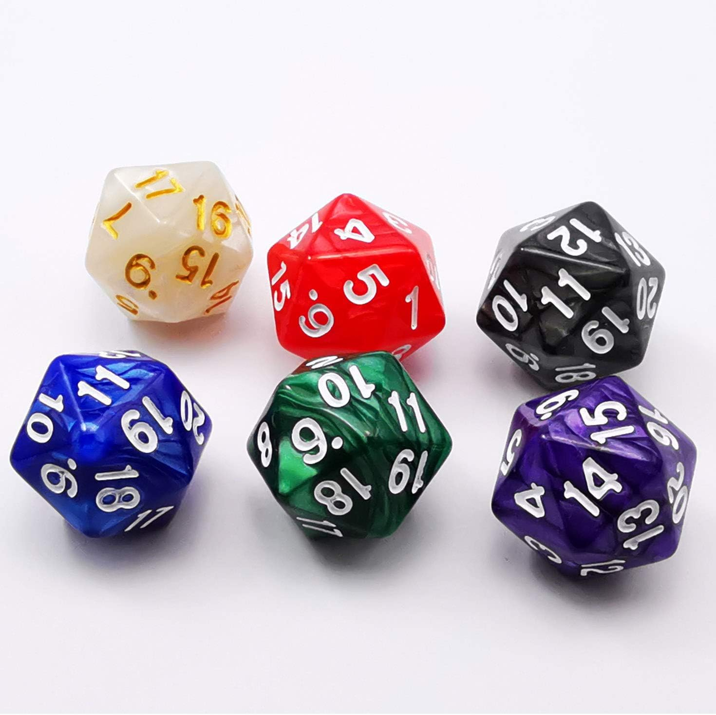 Bescon D20 Spindown Dice 22MM, Assorted Marble Colors 6Pcs Set image number 5