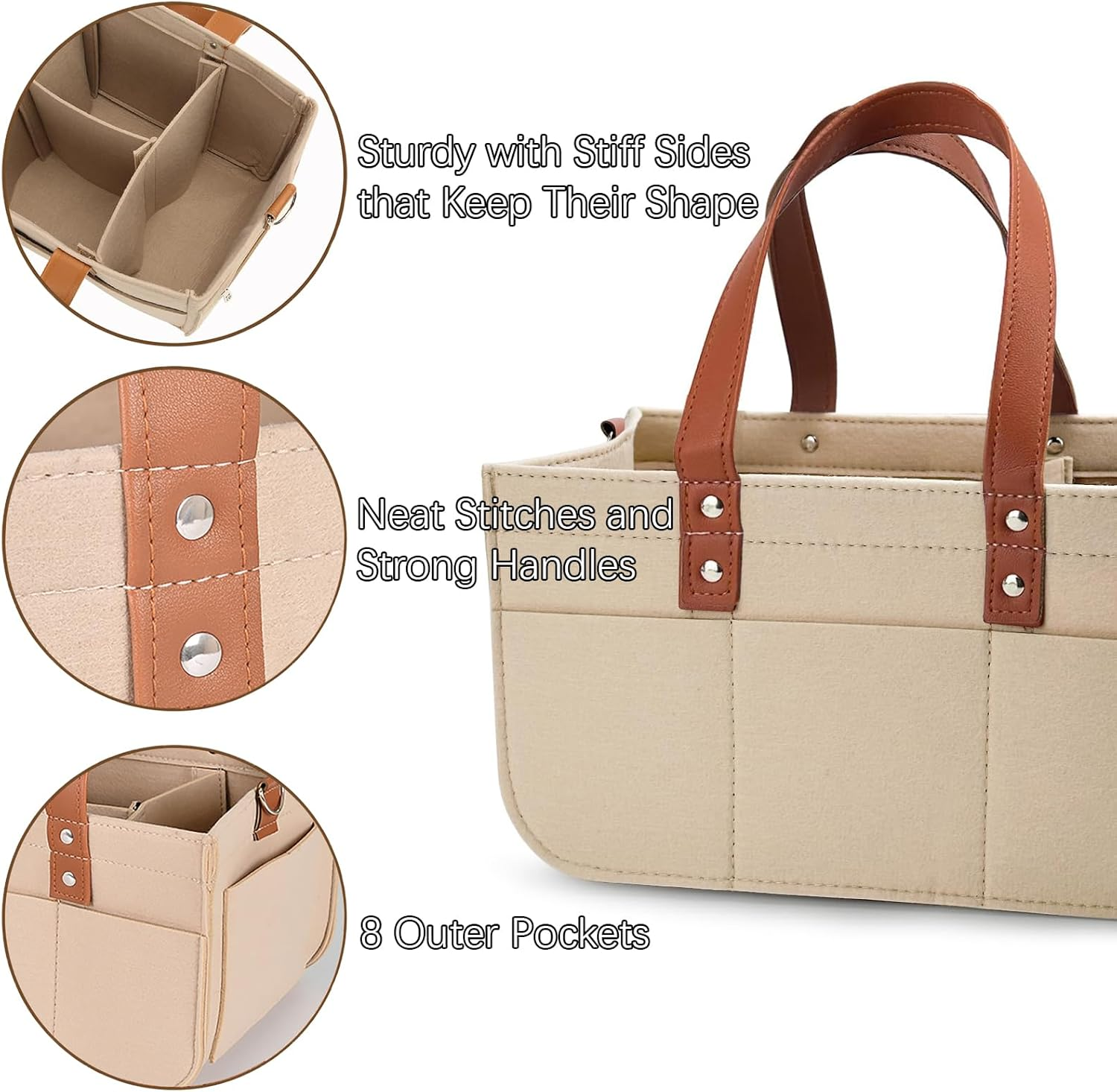 Baby Nappy Caddy, Large Diaper Caddy Organizer, Storage Basket for Babies, Portable Holder Tote Bag for Changing Table Car Travel Newborn Essentials .Baby Gift Accessories - Oatmeal image number 5