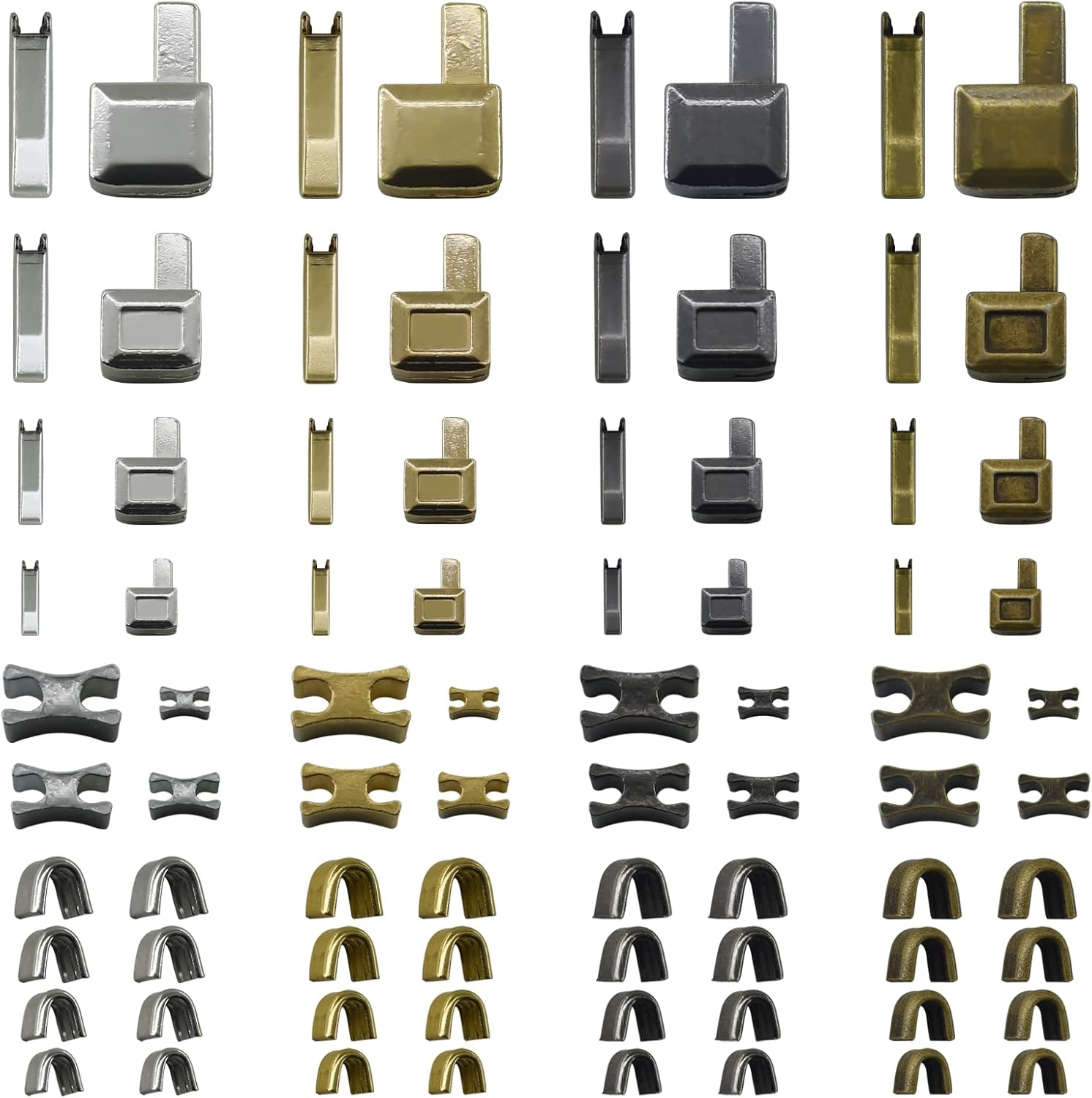 SHRJ 80Pcs Metal Insertion Pin Set Zipper Repair Kit Latch Slider Retainer, Zipper Sewing Accessories Open-End Bottom Top Stops for Jacket, Coat, Backpack, Handbag, Jeans, 4 Sizes image number 1