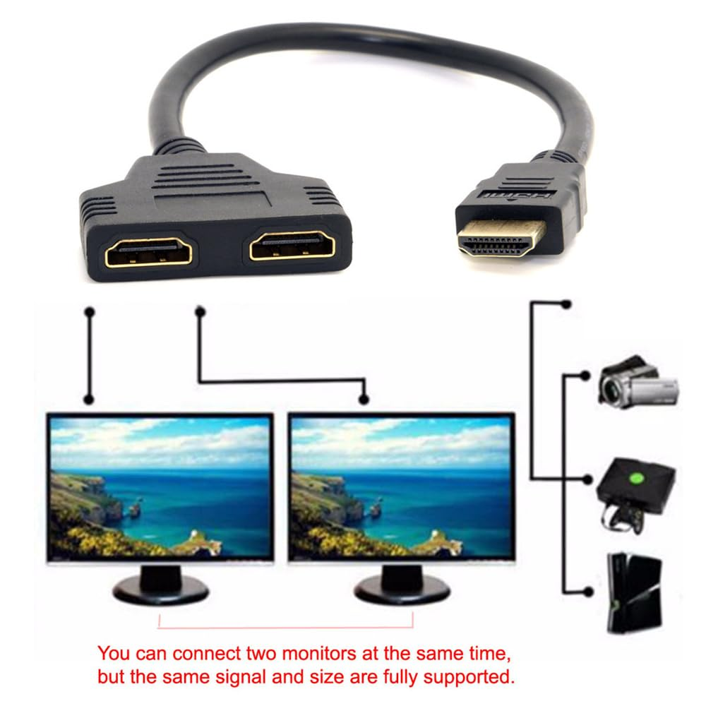 Xiwai HDMI 1 in 2 Out Splitter Adapter Cable, HDMI Male to Dual Female 1 to 2 Way Switch Extension Cord for PC HDTV Laptop 1080P image number 1