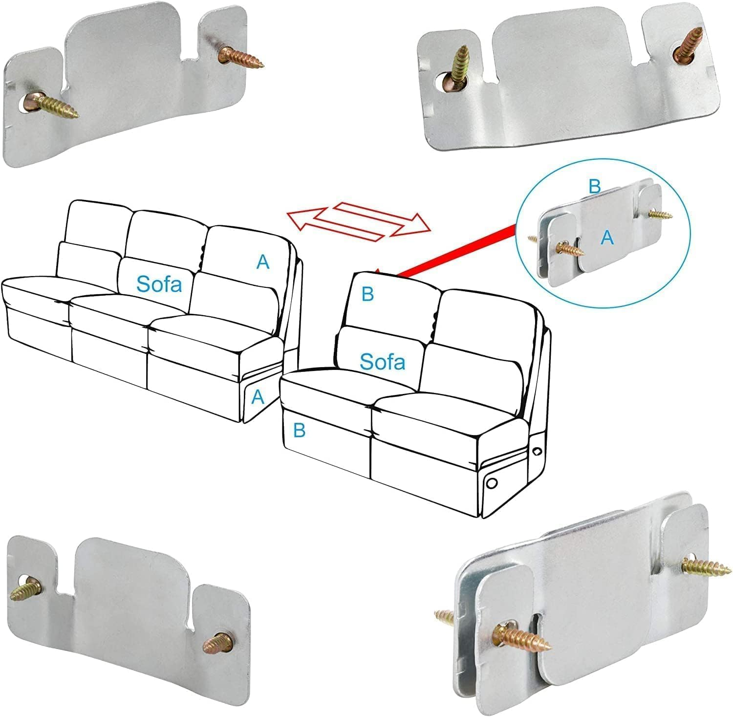 QYINXIU Large Size Sectional Sofa Connectors with Screws, Sectional Couch Connectors Furnitures for Small Sofa and Sectionals image number 3