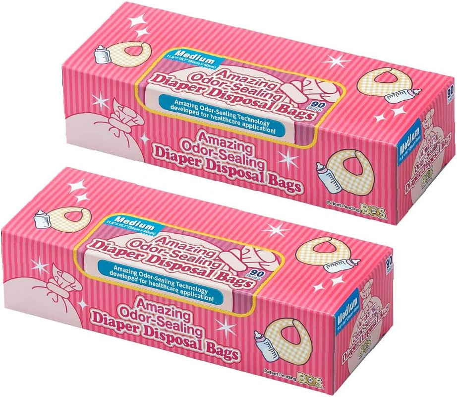 BOS Amazing Odor Sealing Baby Diaper Disposal Bags - Durable and Unscented [Size: M, Color: Pink] (90 Count, Pack of 2) (180 Bags) image number 5