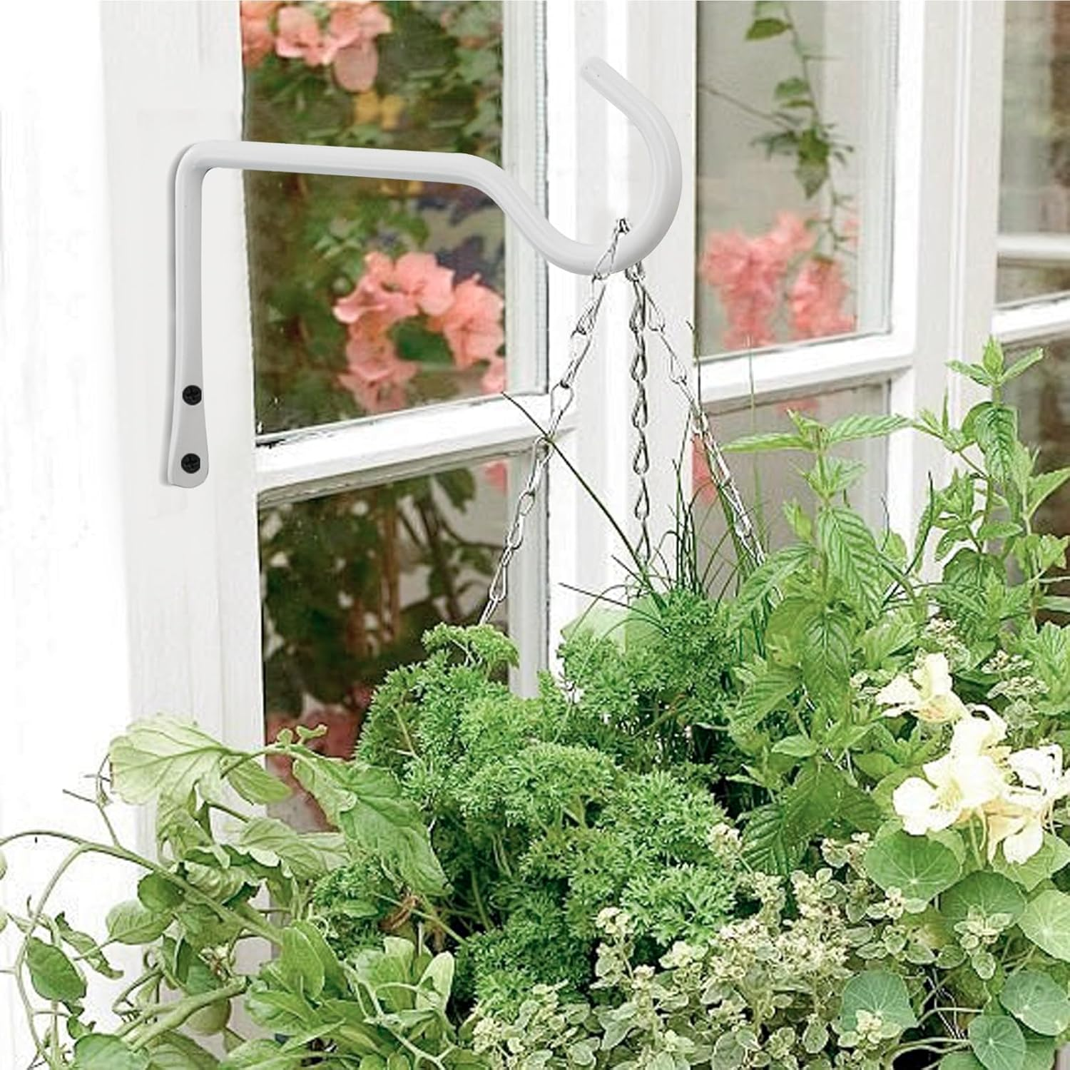 Mrmrkura 2 Pack 6 Inch Hanging Plant Bracket, Metal Plant Hangers, Wall Mount Planter Hooks for Bird Feeder Hanger/Lanterns/Wind Chimes (White) image number 4