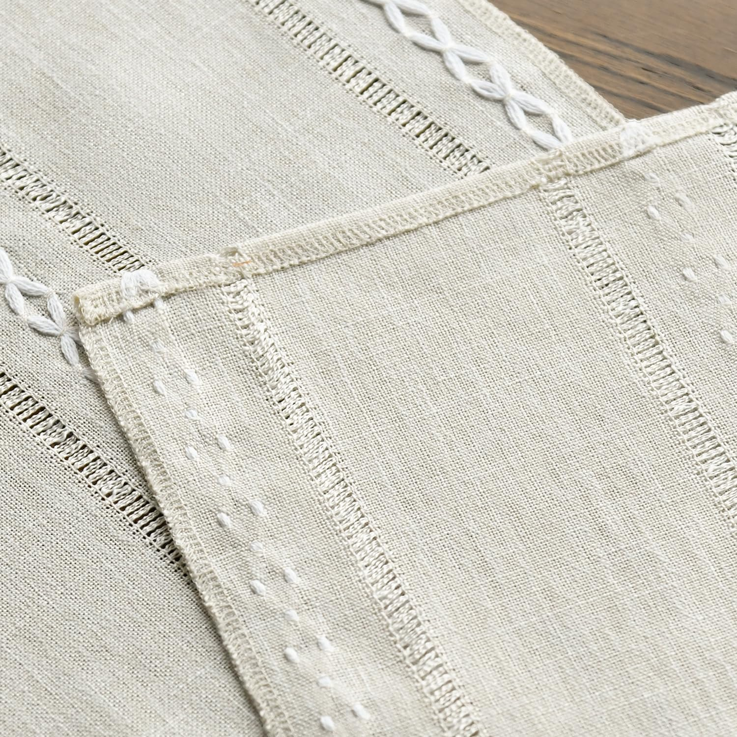 Artoid Mode Beige Rustic Cotton Linen Table Runner, Seasonal Embroidered Hollow Kitchen Dining Table Decoration for Home Party Decor 13X72 Inch image number 2