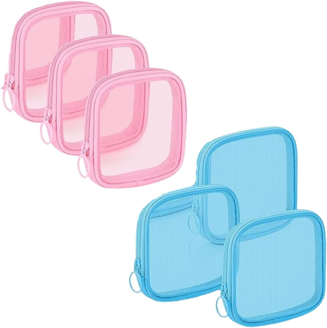 6Pcs Mesh Makeup Bag Mesh Cosmetic Bag Travel Toiletry Bag Pouch with Zipper Mini Portable Makeup Cosmetic Travel Toiletry Purse Bag for Daily Accessories(Lake Blue+Pink) image number 5