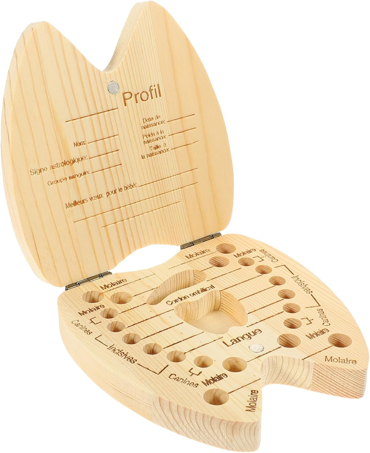 Wooden Teeth Keepsake Box Tooth Fairy Holder for Kids Organizer Childrens Natural Wood image number 2