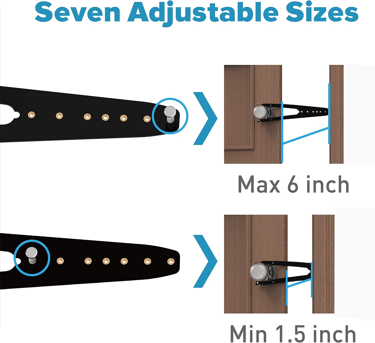 Neobay Cat Door Latch with Stabilizer, 7 Sizes Adjustable Door Prop for Cats to Keep Dog Out of Litter Box, Economical Alternative of Pet Gates and Interior Pet Door, Blcak, 2 Packs image number 4