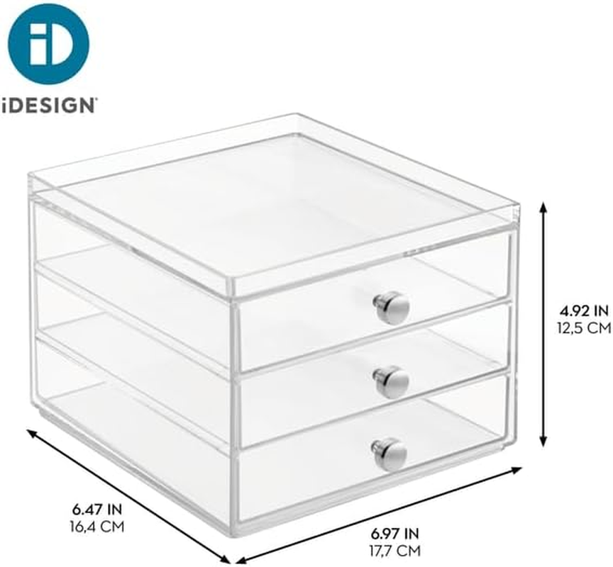Interdesign Drawers Makeup Organiser, Slim Storage Box with Three Drawers for Makeup and Cosmetics, Made of Plastic, Clear image number 2