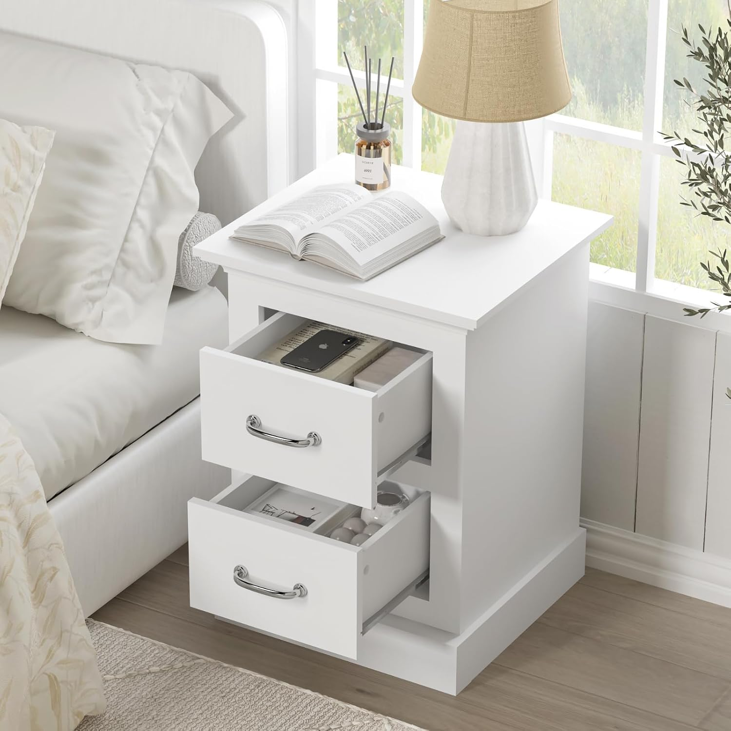 Merryluk White End Table with Dresser, Storage Sofa Side Table, Large Nightstand with Storage for Living Room, Bedroom image number 1