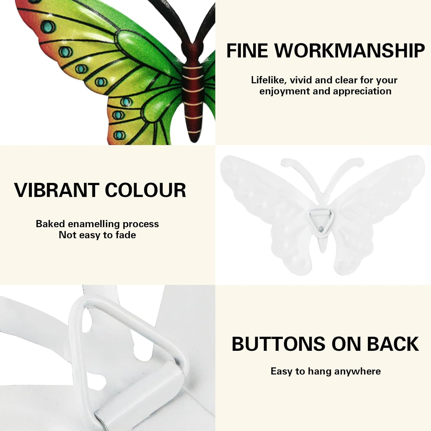 Chihutown 4 Pieces Metal Butterfly Wall Decor, Garden Hanging Decoration, Wall Art for Indoor or Outdoor, Patio and Yard Decorations - 4 Colors image number 4