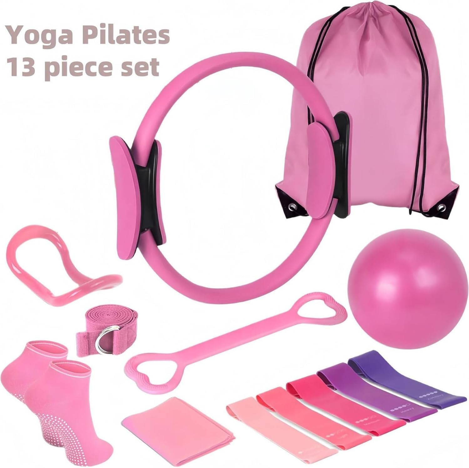 Pilates Ring Set 13 Pieces Pilates Equipment Accessories, Better Me Pilates Set, Pilates Ball 12 Inch Magic Circle Yoga Ring and Resistance Band for Women'S Home Workouts & Beginners image number 1