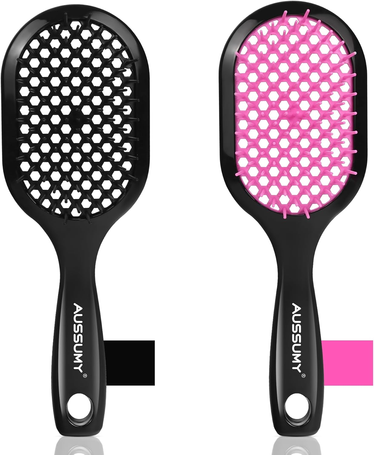 Aussumy 2 Pack Vented Detangling Hair Brush - Detangler Hairbrush for Effortless Tangle Removal - Ultra-Soft Bristles -For Natural Curly Straight Wet Dry Damaged Hair for Women Men Kids - Black & Pink - Black+Blue image number 4