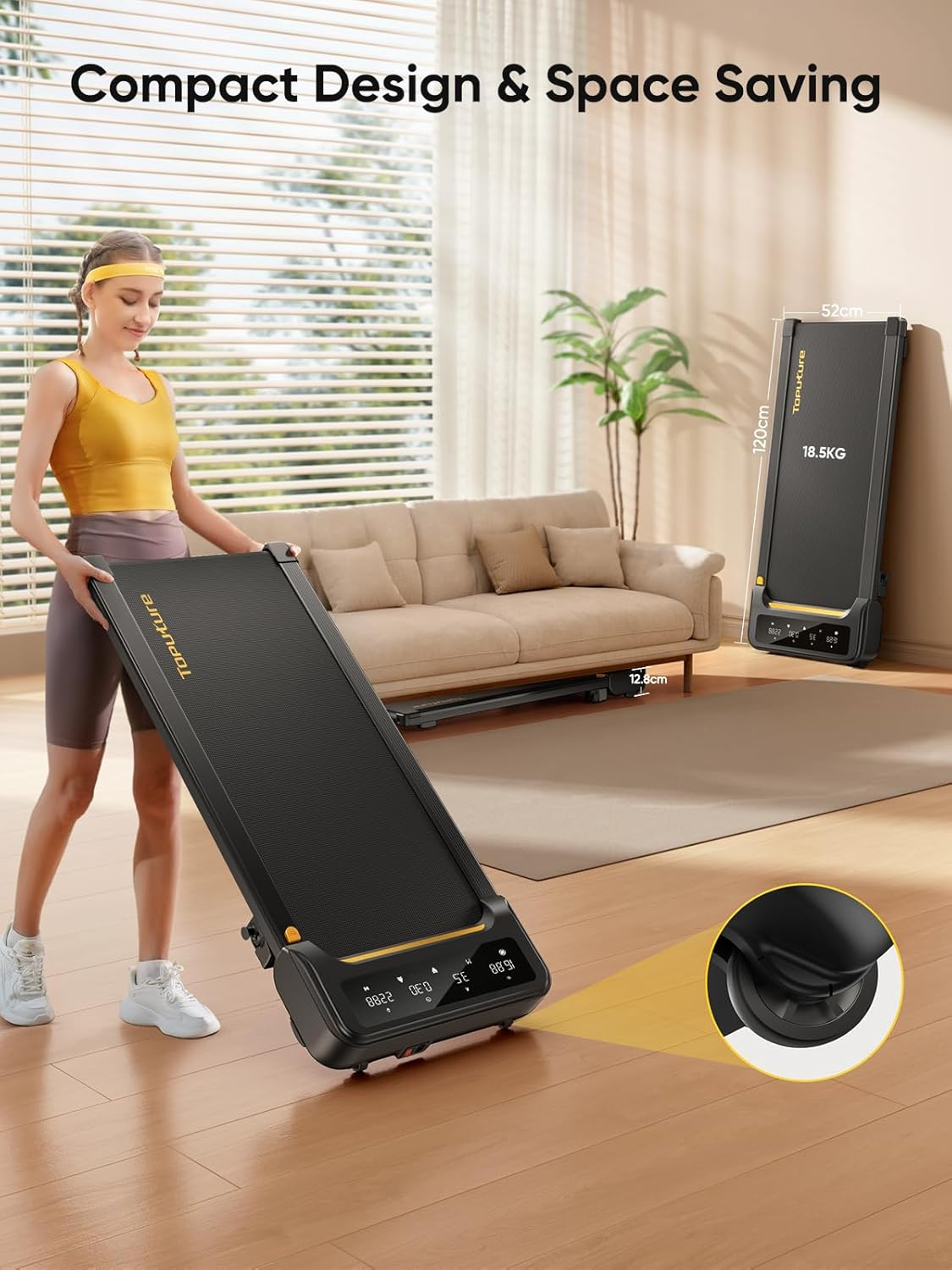 TOPUTURE Walking Pad with Incline, under Desk Treadmill, Portable Treadmills for Home/Office, 2.5HP Walking Jogging Running Machine 300 Lbs Capacity with LED Display, Remote Control/App Control