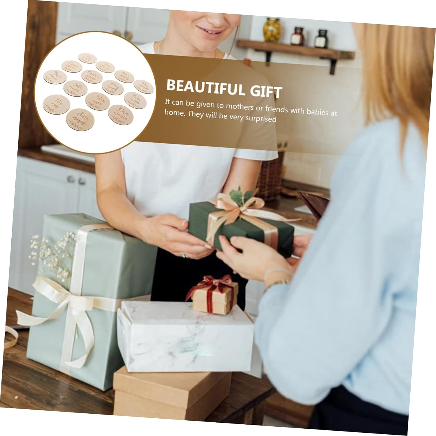 Yardwe 28 Pcs Wooden Monthly Milestone Cards Photography Props Newborn Photo Announcement Shower Gift Souvenir with Wood Grain image number 2