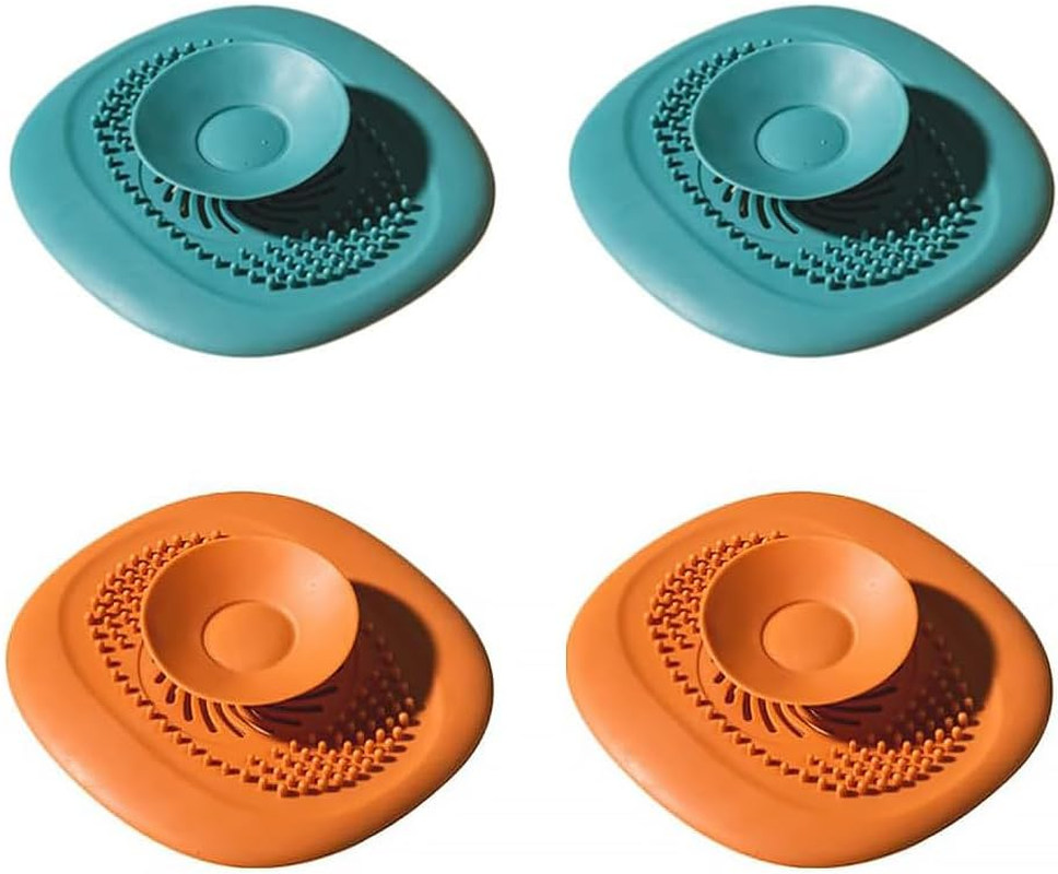 4PCS Bath Plug Sink Strainers, Silicone Sink Strainer,Universal Drain Plug, Kitchen Sink Plugs Plug Hole Hair Catcher (2 Blue + 2 Orange)
