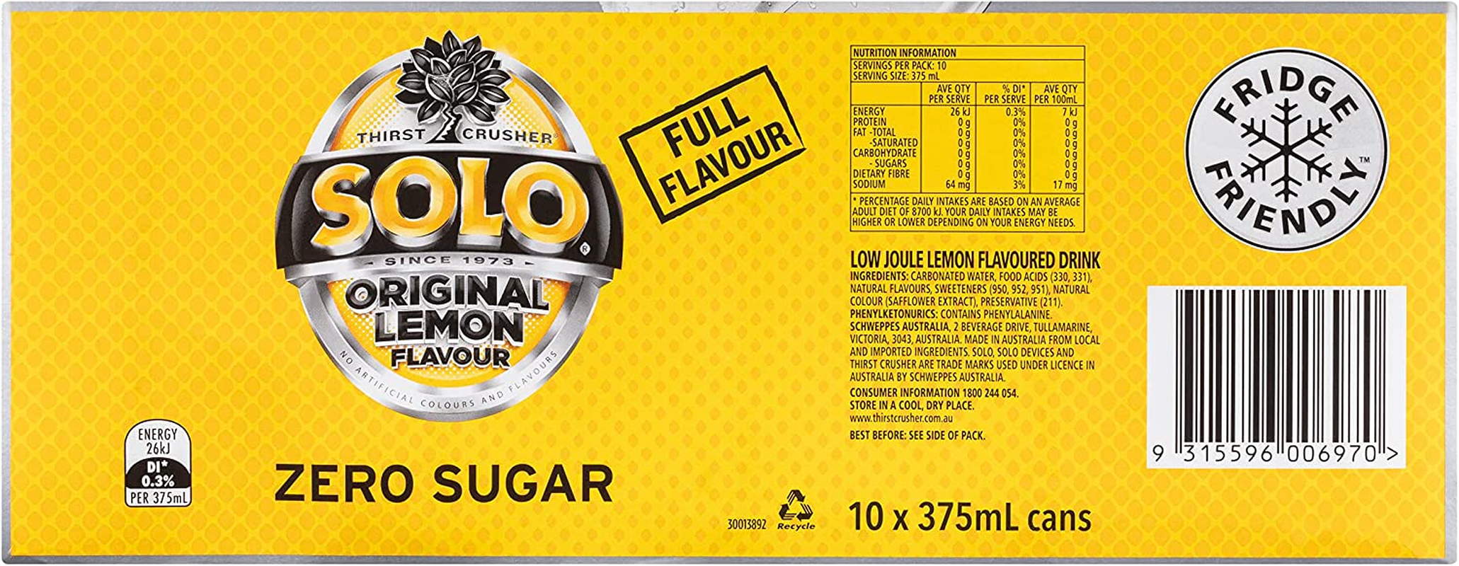 Solo Zero Sugar Soft Drink Can, 10 X 375Ml image number 4